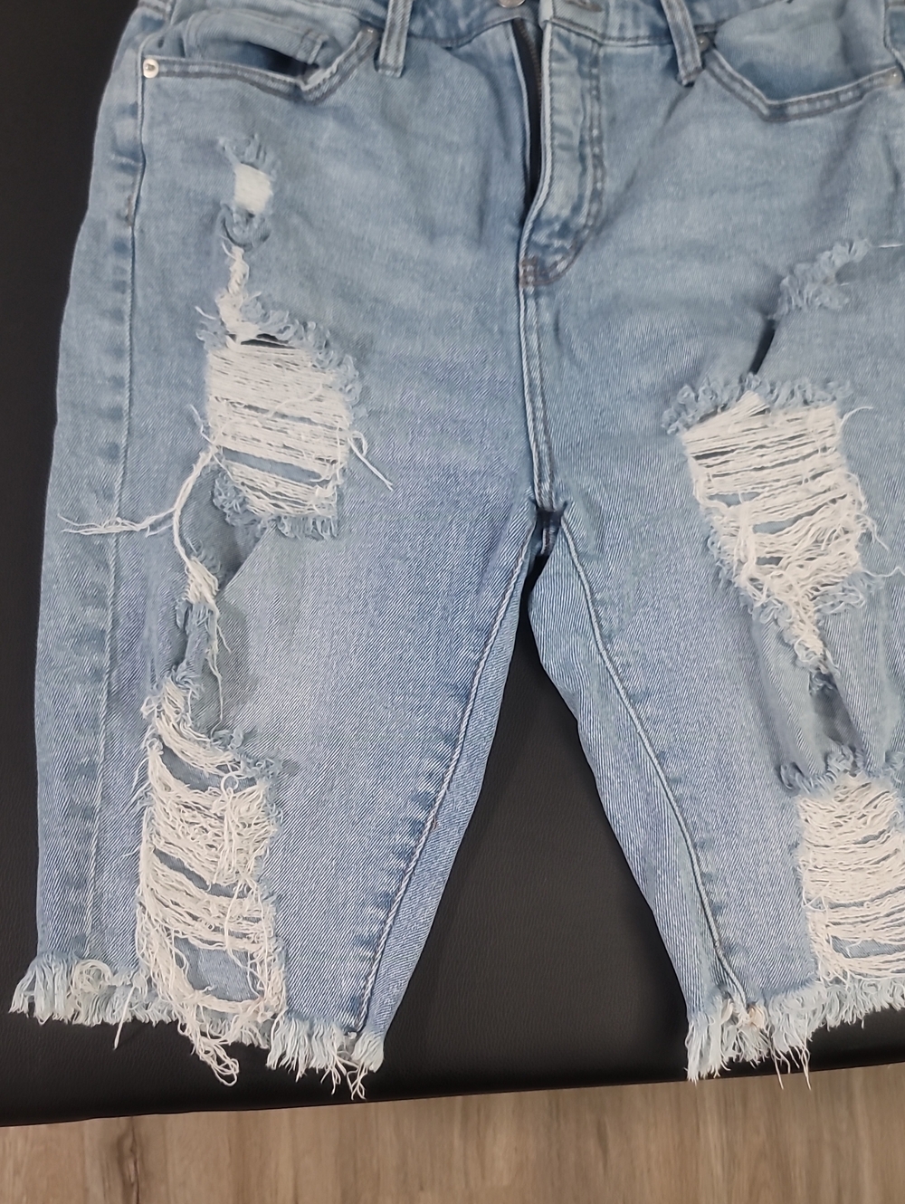 Light Blue Distressed Women’s Long Shorts